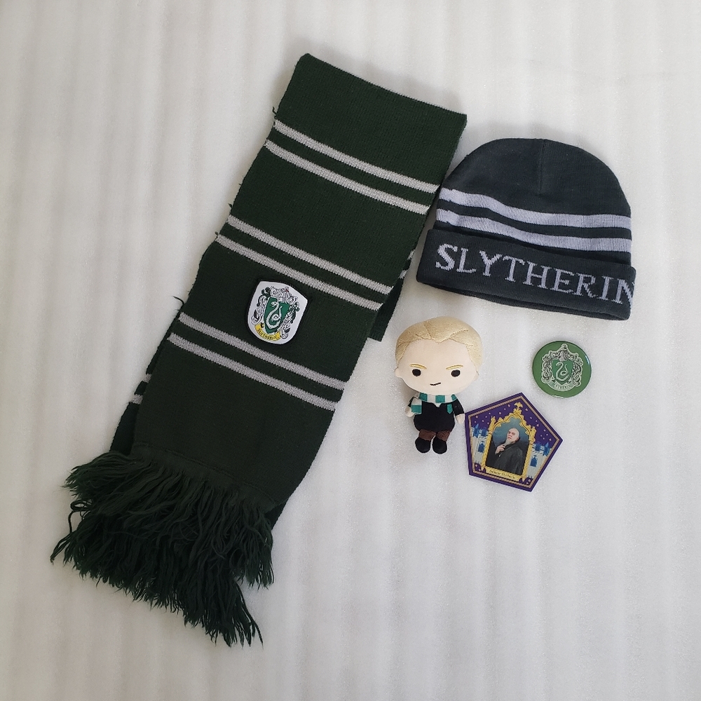 Hogwarts Slytherin House Scarf, Beanie and Malfoy Bundle
